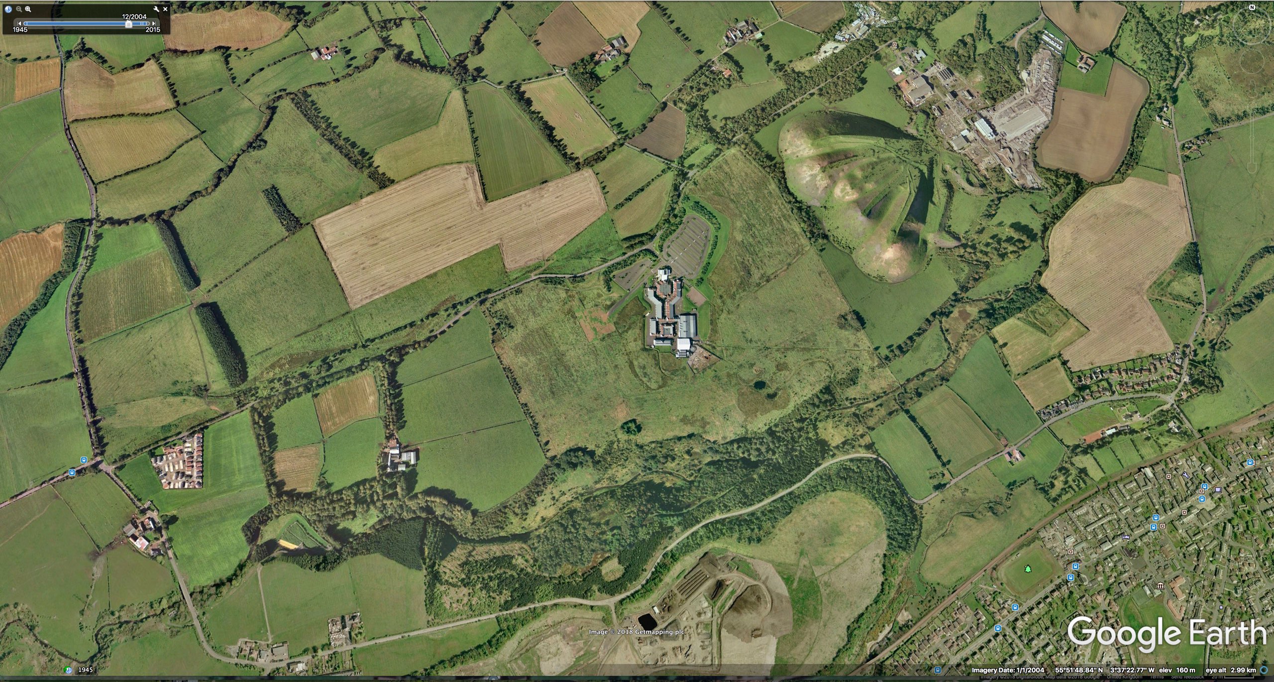 Google Earth screen shot of a contemporary Five Sisters, alongside Cuthill mine water treatment scheme (AERIAL LANDSCAPES 0)