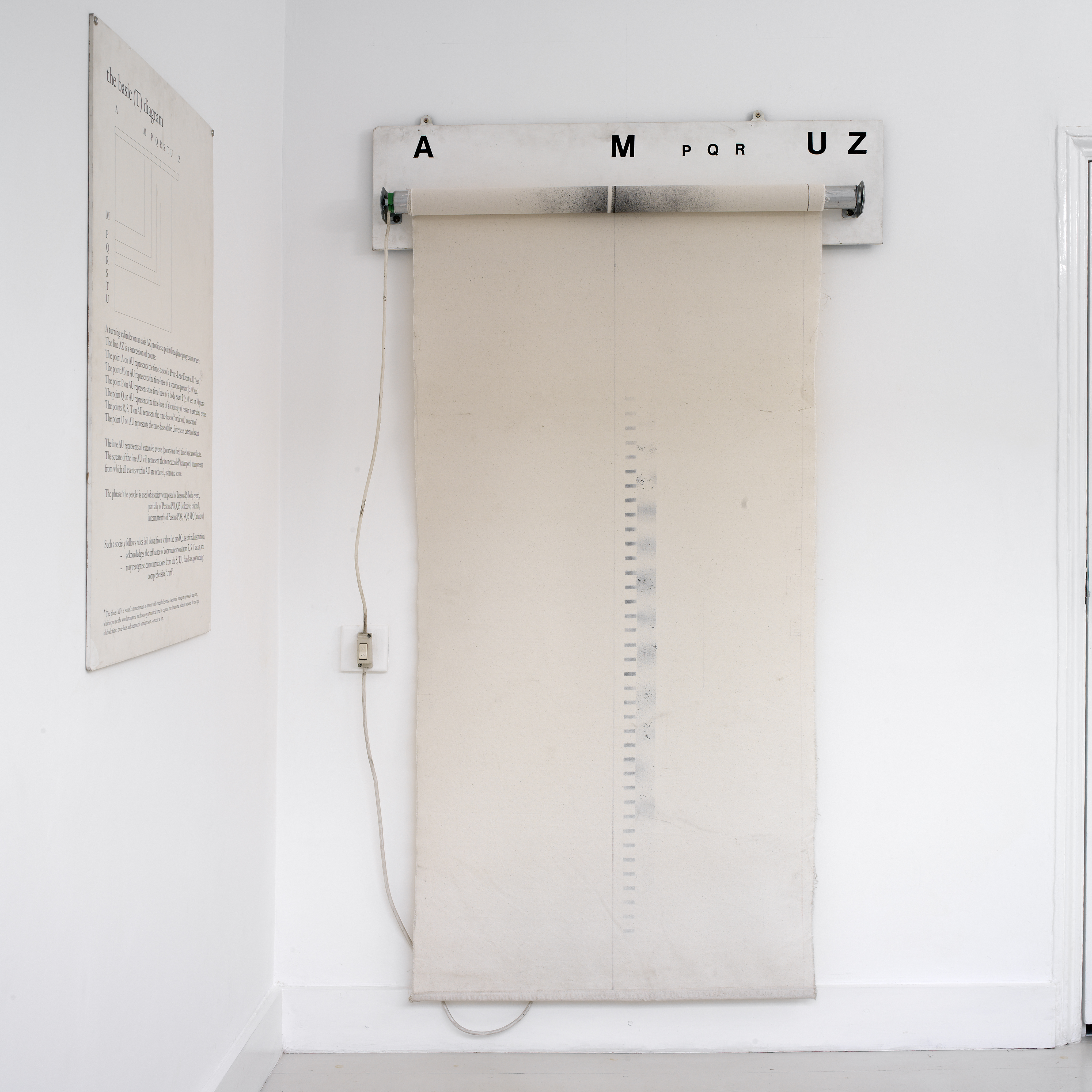 Time-Base Roller with Graphic Score (1987) Canvas, electric motor operating metal bar, wood, graphite. Photo: Ken Adlard (FTHo open by appointment  3)