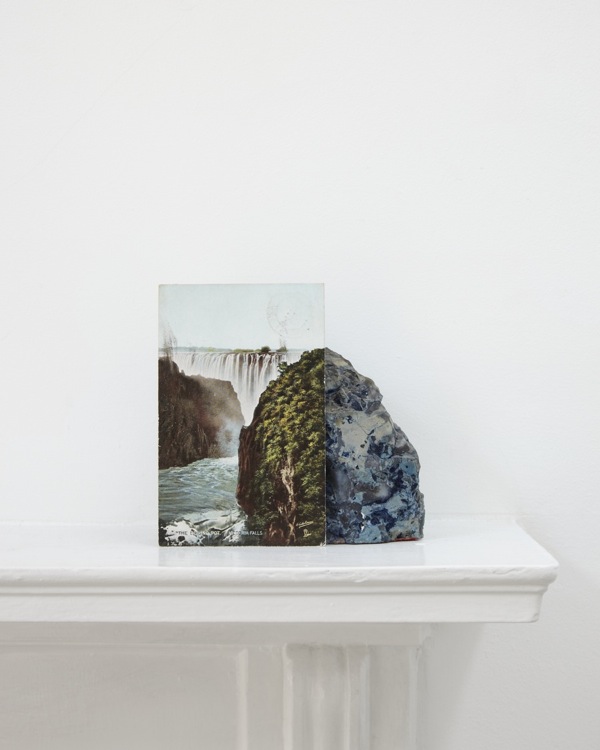 A postcard of Victoria Falls leaning against a geological sample from John Latham's mantlepiece (2012) Digital C Print, 85 x 51.25cm (STUART WHIPPS:  1)