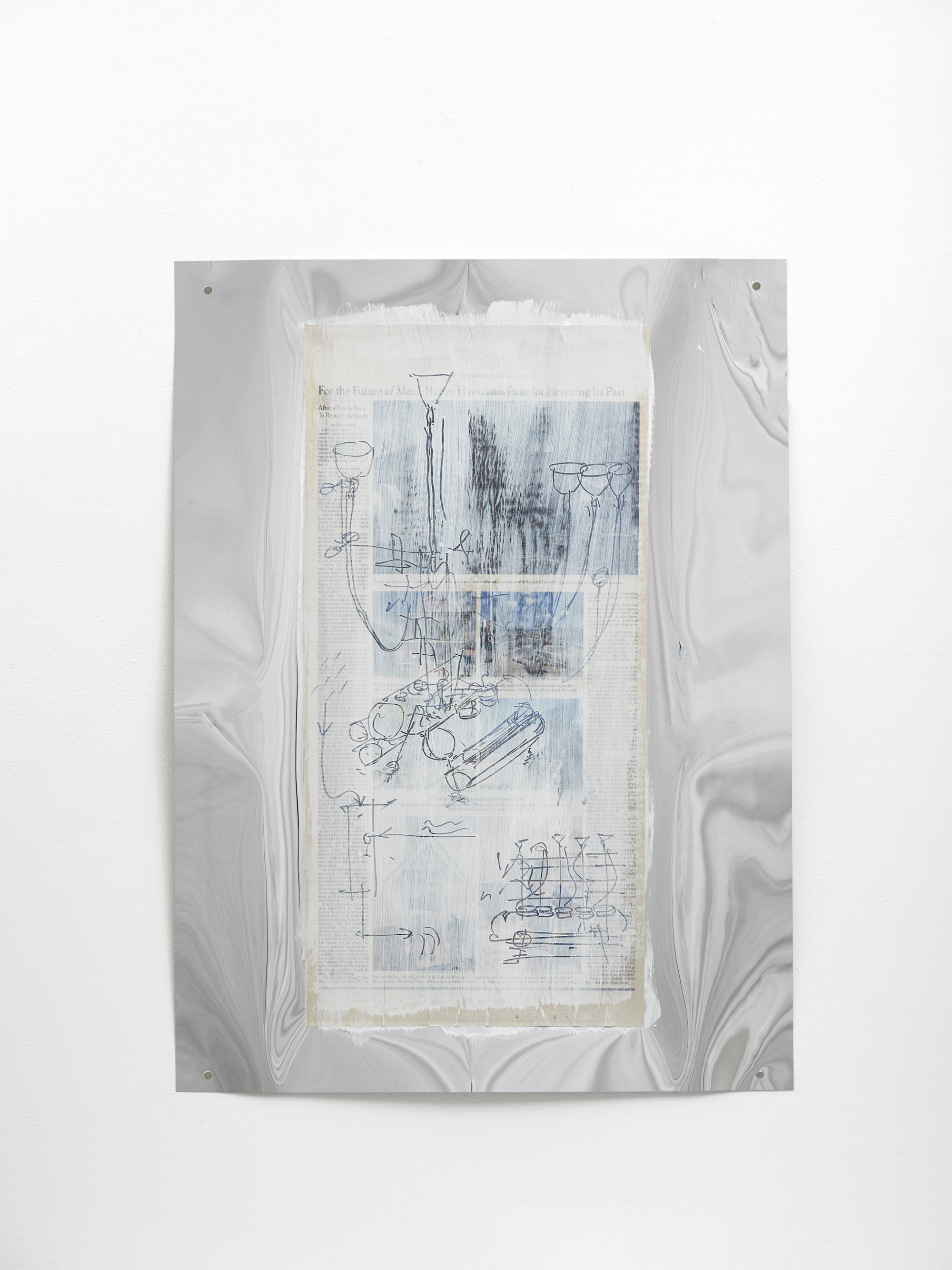 Elevation salination, Sgraffito on Gesso on Newsprint on Mylar, 27x20’’ 2024 (CAN ALTAY: 17)