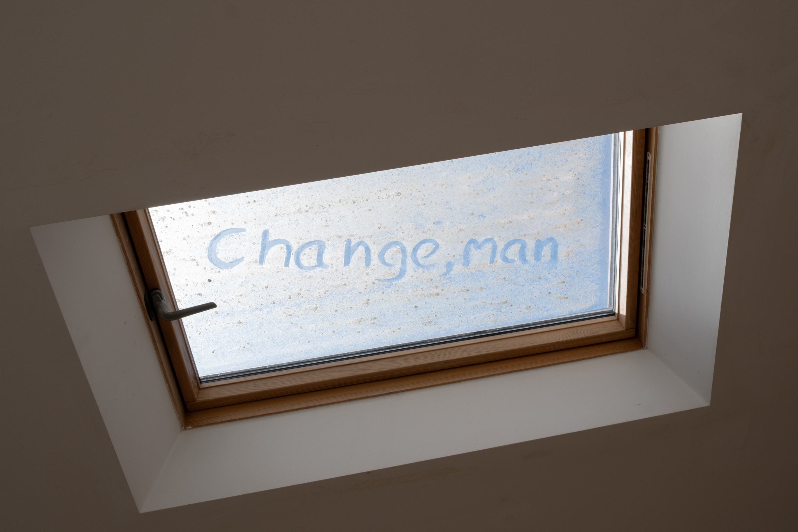 Change, man, 2026, lichen removed from skylight ( DANA MUNRO: 6)